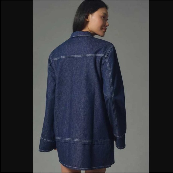 Anthropologie Dark Wash Denim Mini Shift Dress – Long Sleeve, NWT Size M - Picture 3 of 9